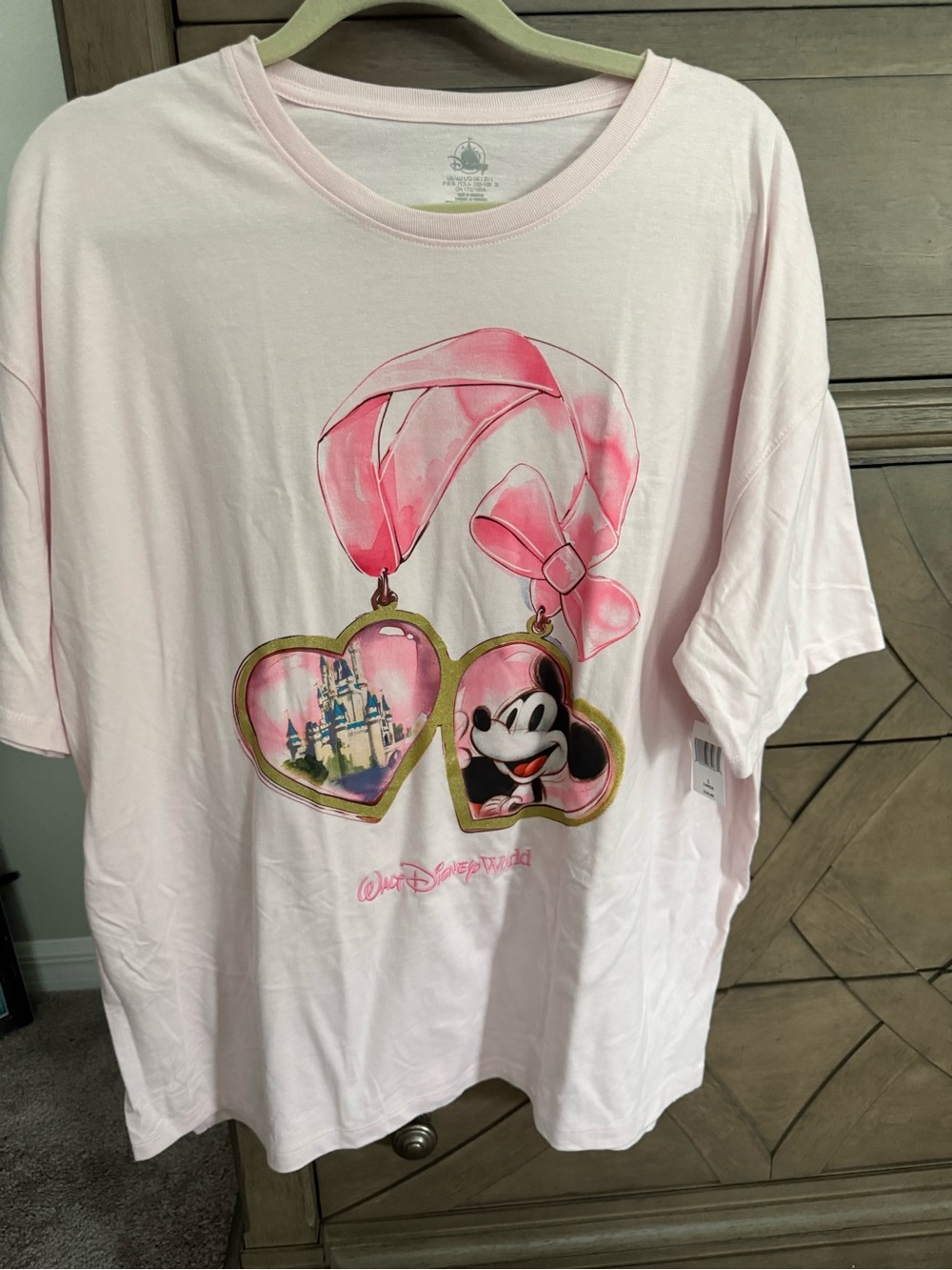 Disney Pink Short Sleeve Tee with Mickey Locket Graphic